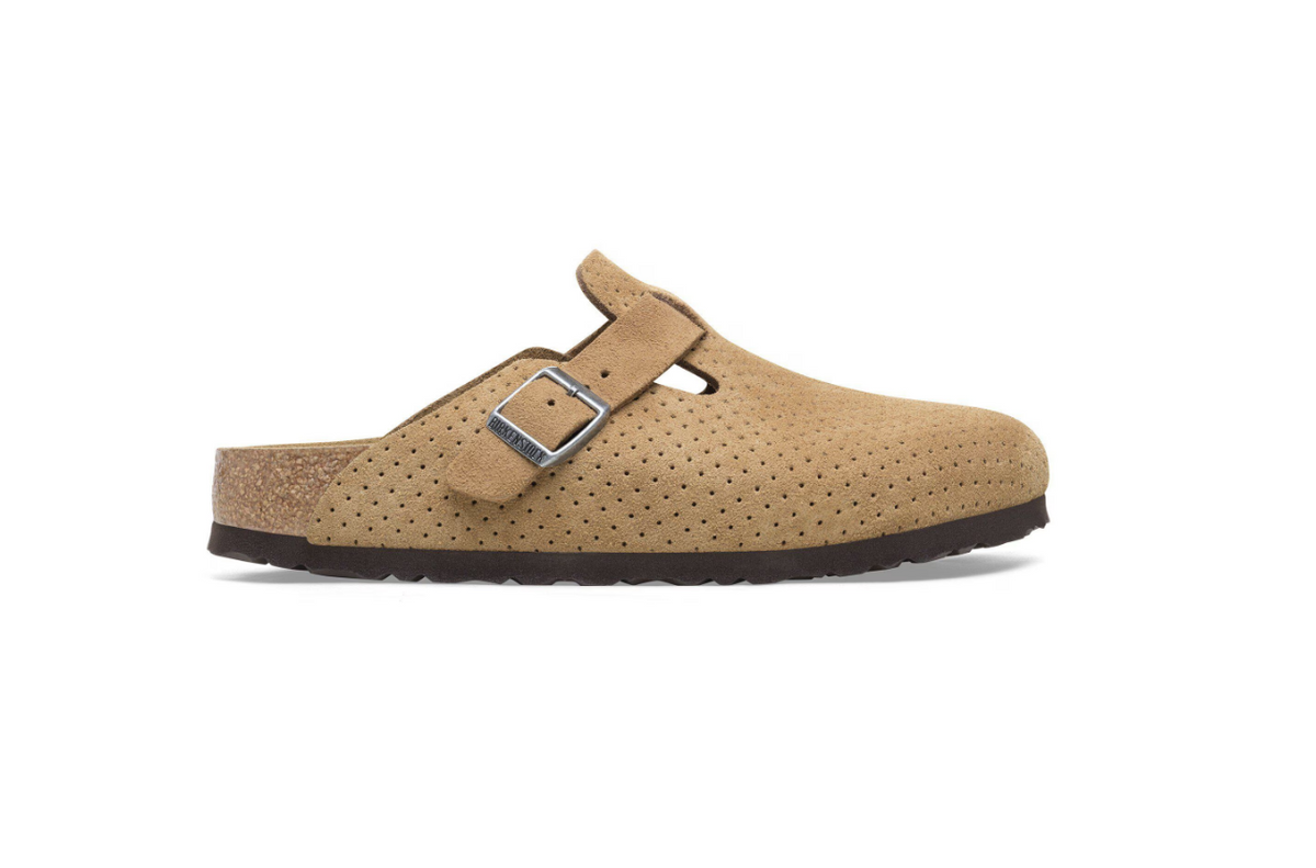 Birkenstock Boston Suede Embossed Dotted - Beige, Narrow