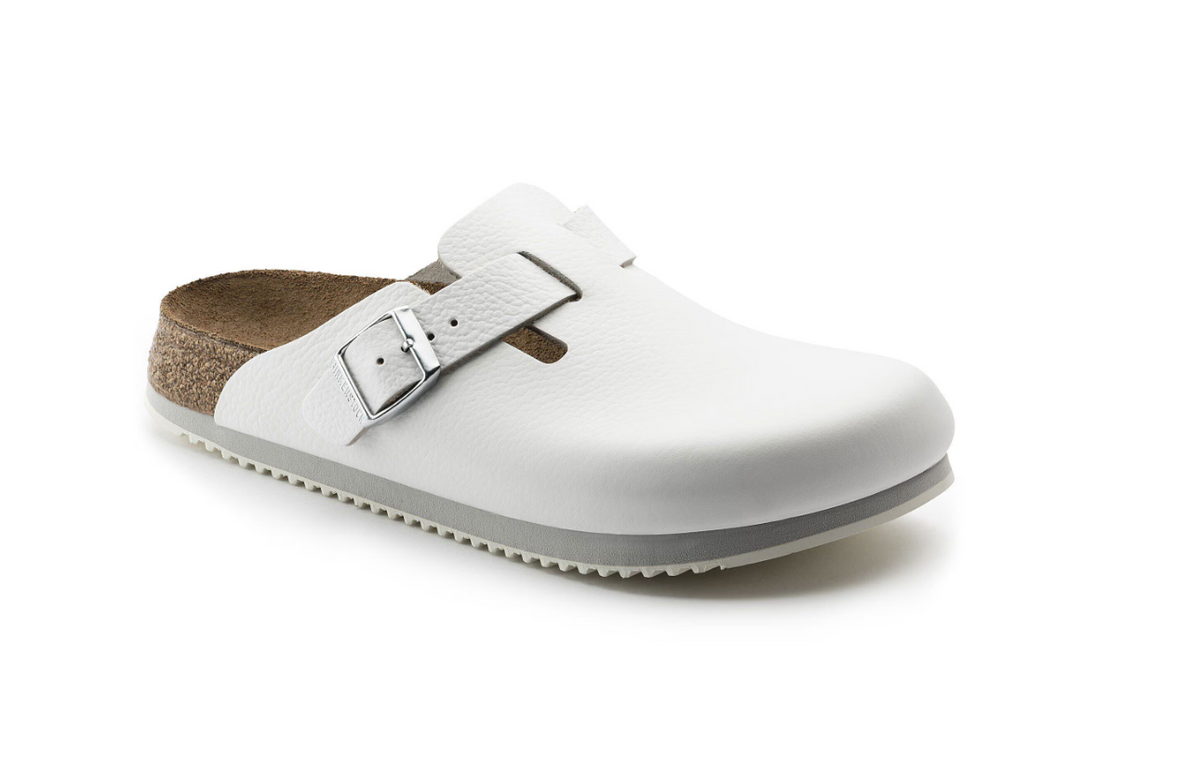 Birkenstock Boston Super Grip Natural Leather White Clog - White, Regular