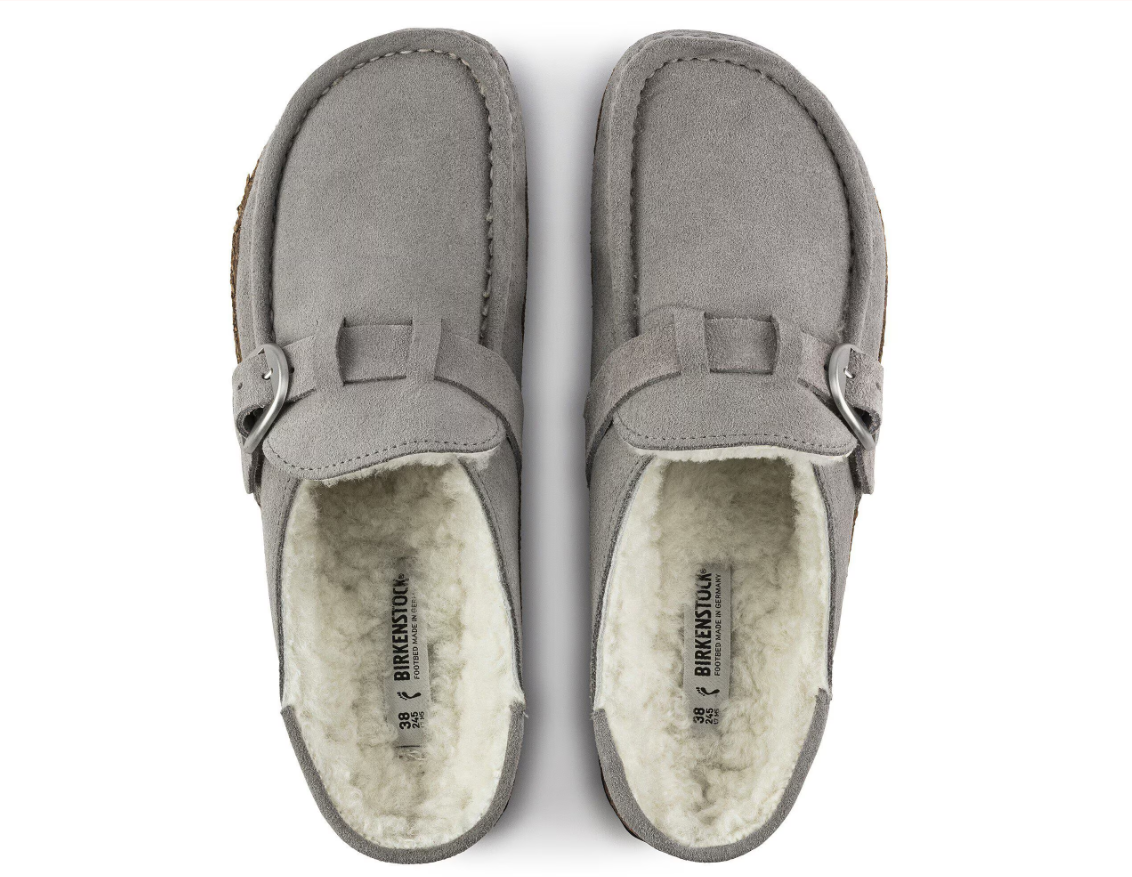 Birkenstock Buckley Shearling Suede Leather Stone Coin