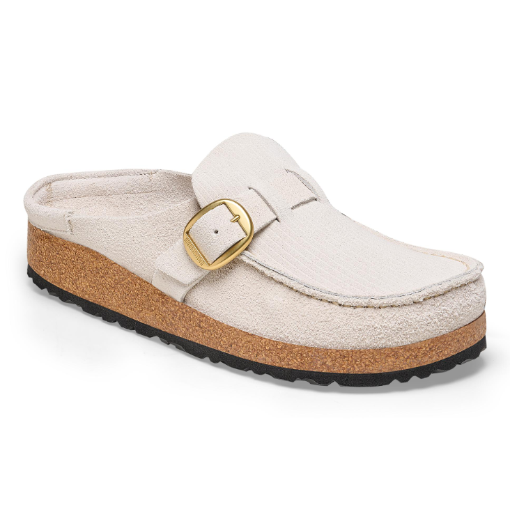 Birkenstock Buckley Suede Embossed Corduroy Antique White