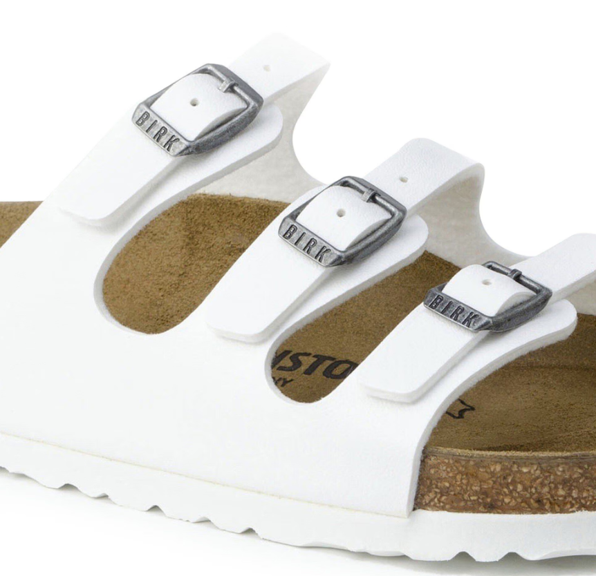 Birkenstock Florida Birko-Flor White Sandals - White, Narrow
