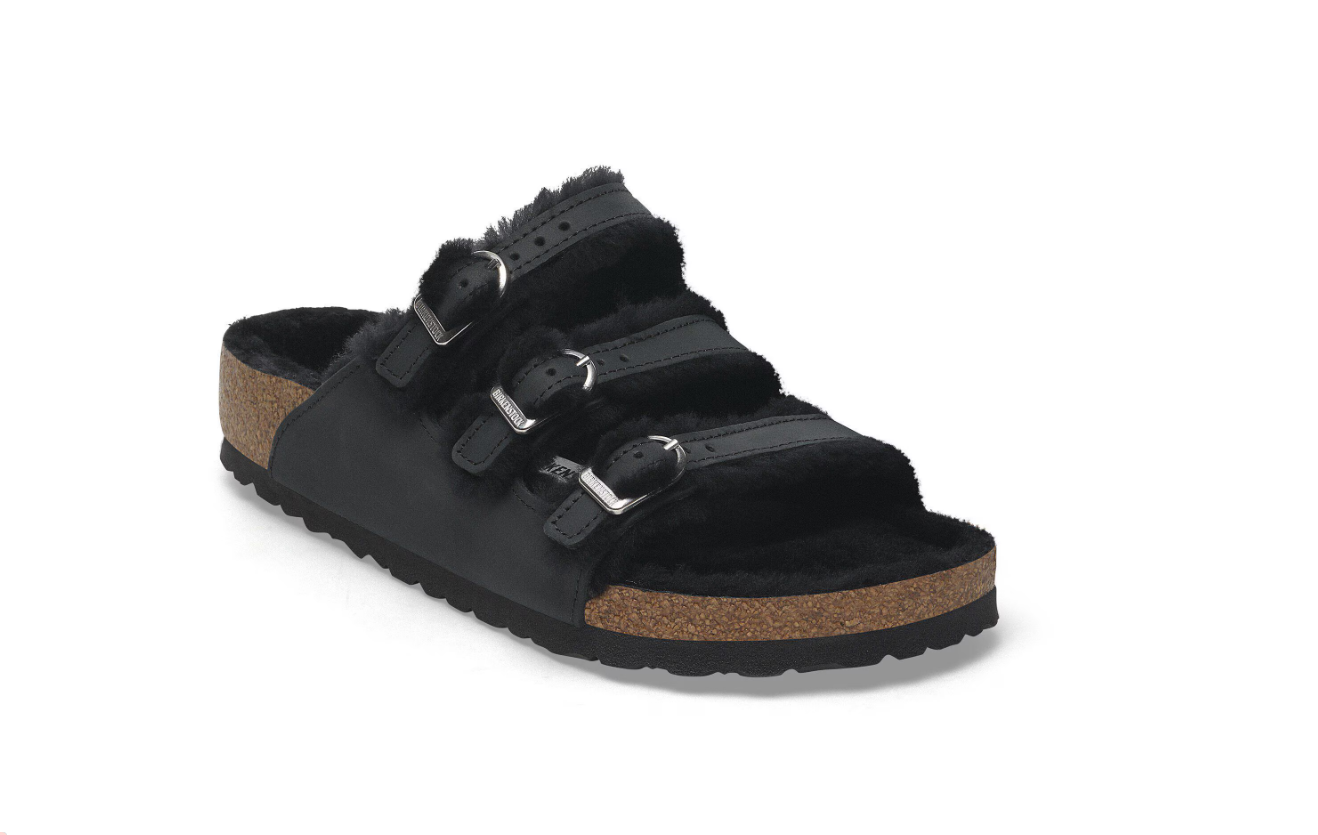 Birkenstock Florida Fresh Shearling Oiled Leather Black