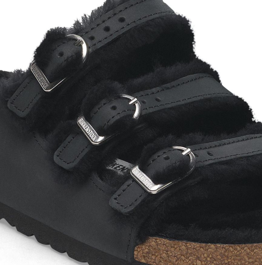 Birkenstock Florida Fresh Shearling Oiled Leather Black