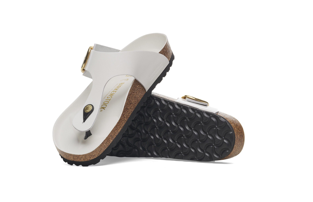 Birkenstock Gizeh Big Buckle Natural Leather Patent High Shine Antique White
