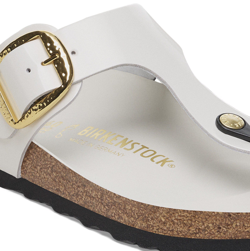 Birkenstock Gizeh Big Buckle Natural Leather Patent High Shine Antique White