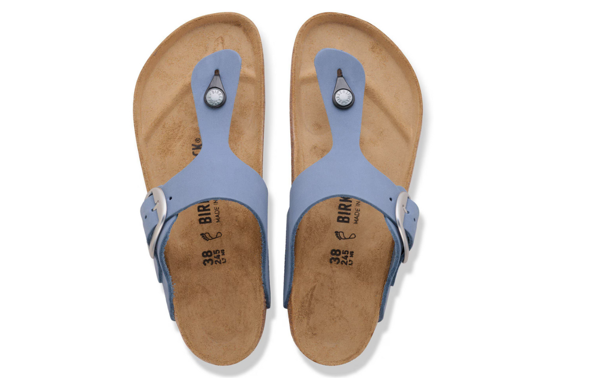 Birkenstock Gizeh Big Buckle Nubuck Leather Stone Blue - Stone, Regular
