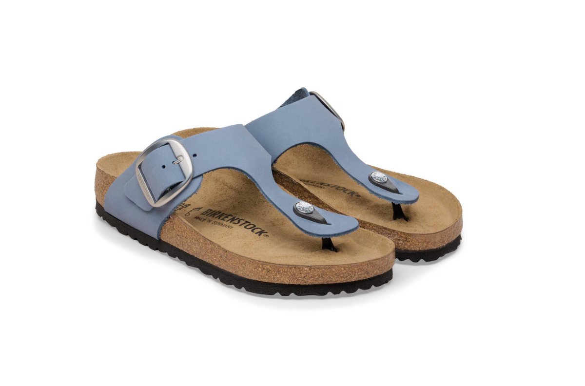 Birkenstock Gizeh Big Buckle Nubuck Leather Stone Blue - Stone, Regular