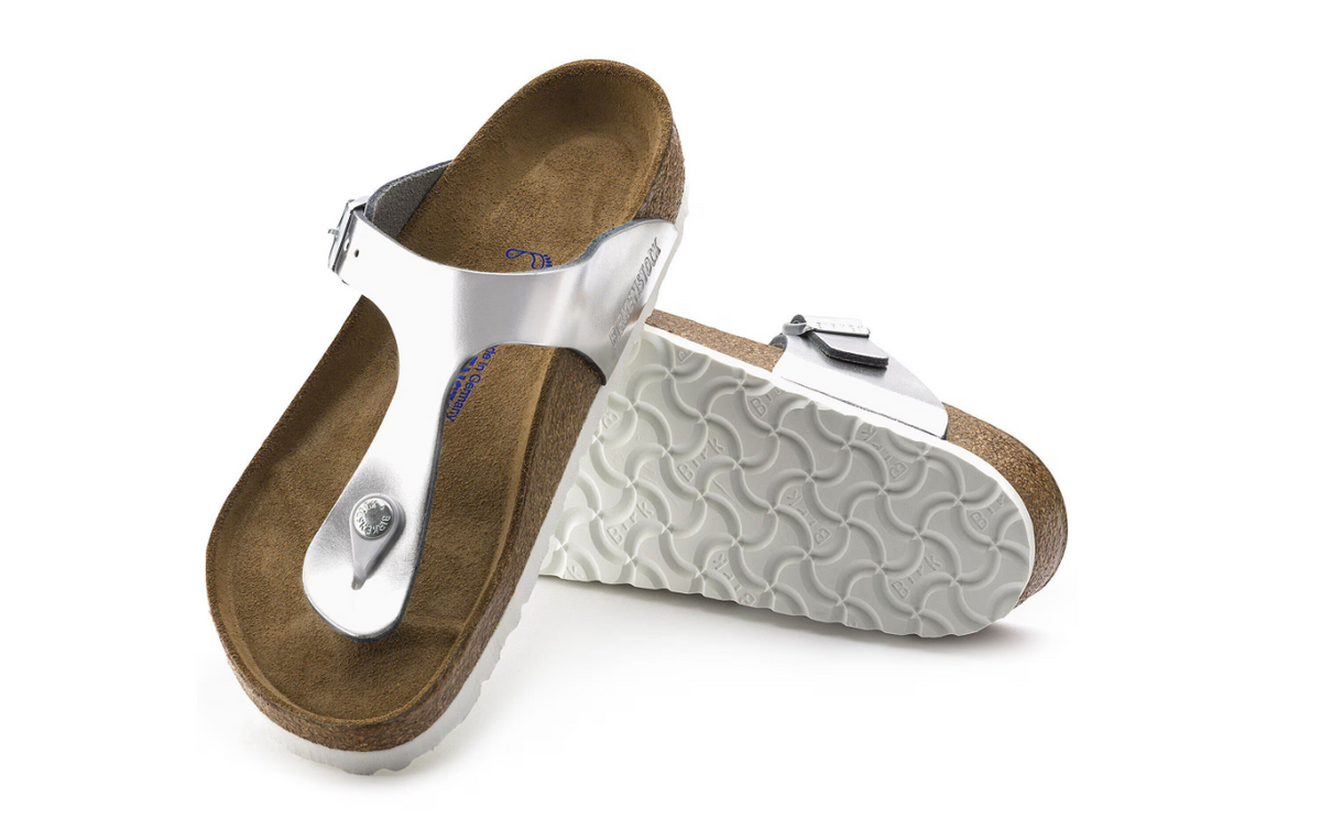 Birkenstock Gizeh Soft Footbed Metallic Silver Leather - Silver, Regular