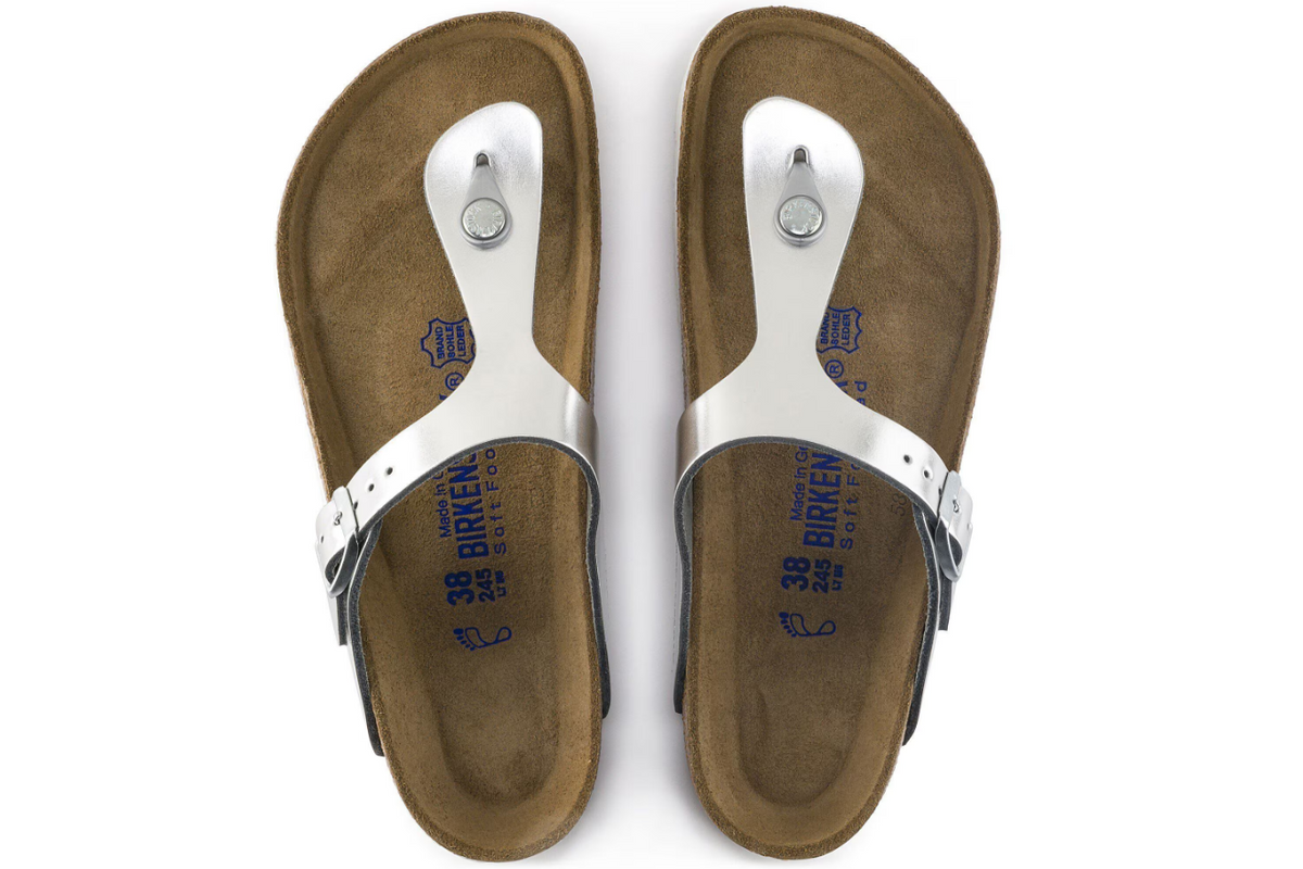 Birkenstock Gizeh Soft Footbed Metallic Silver Leather - Silver, Regular