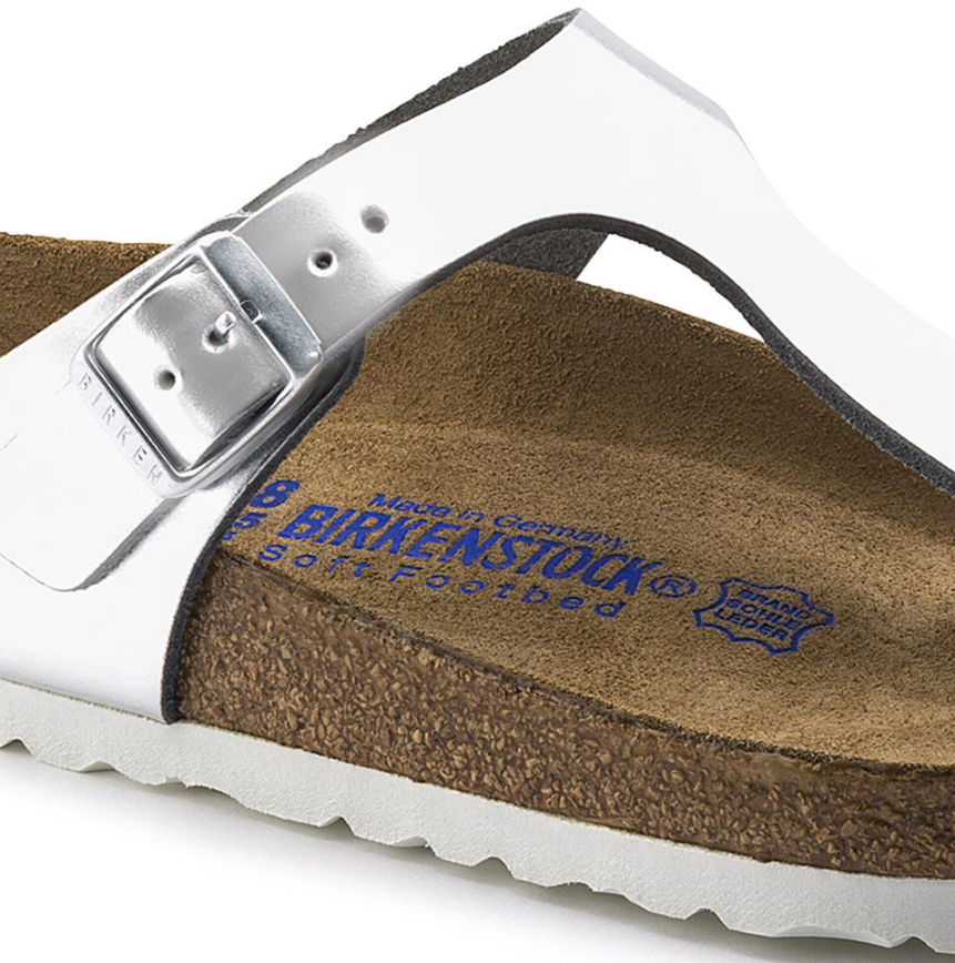 Birkenstock Gizeh Soft Footbed Metallic Silver Leather - Silver, Regular