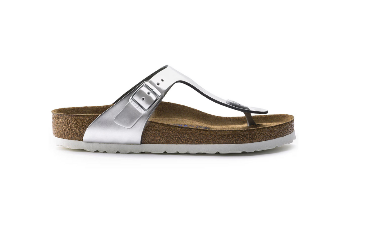 Birkenstock Gizeh Soft Footbed Metallic Silver Leather - Silver, Regular