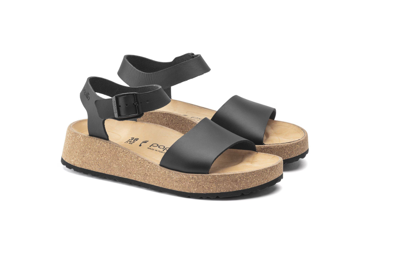 Birkenstock Glenda Natural Leather Black Sandal Narrow