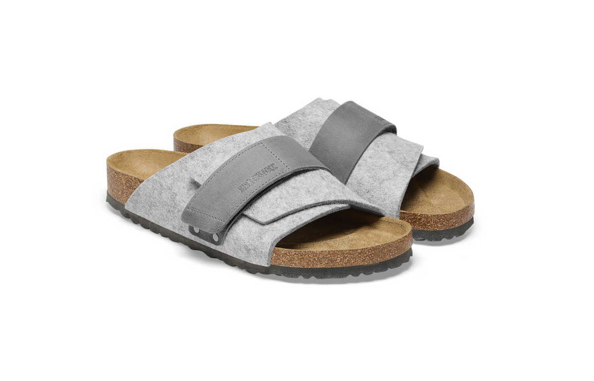 Birkenstock Kyoto Leather Textile Felt Light Gray Narrow