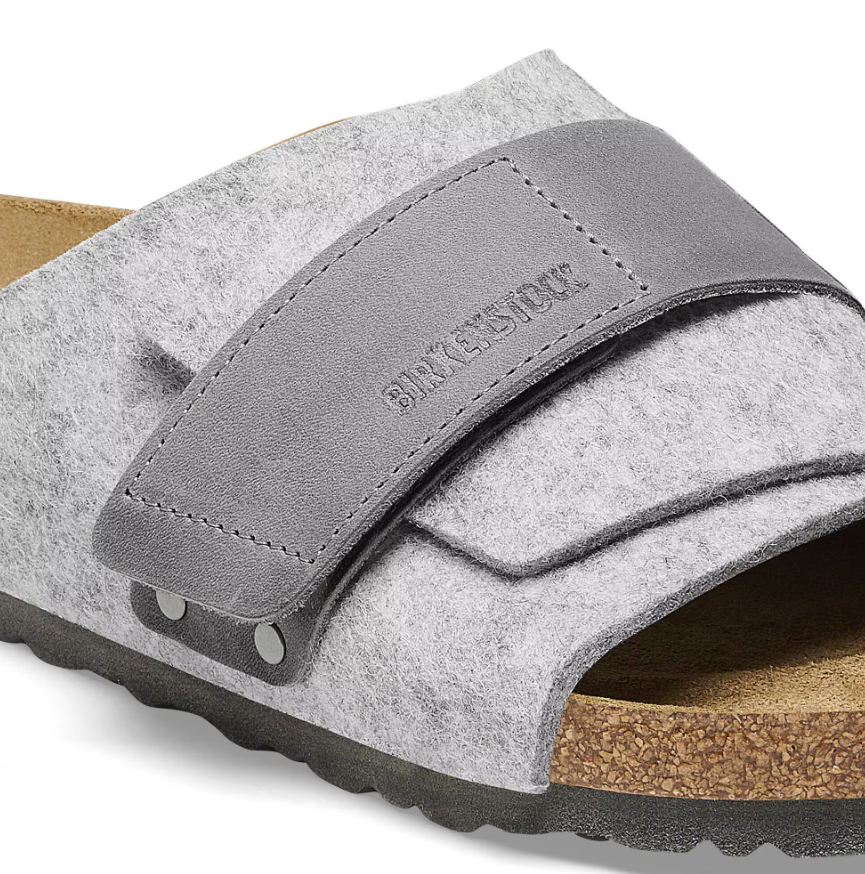 Birkenstock Kyoto Leather Textile Felt Light Gray Narrow