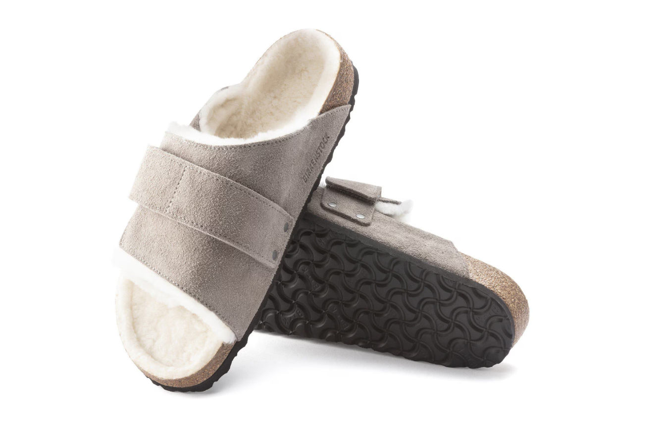 Birkenstock Kyoto Shearling Suede Stone Coin Narrow
