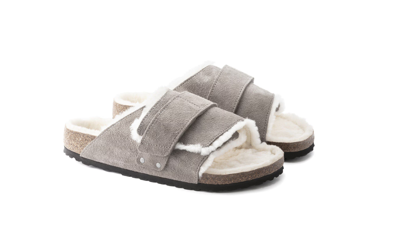 Birkenstock Kyoto Shearling Suede Stone Coin Narrow