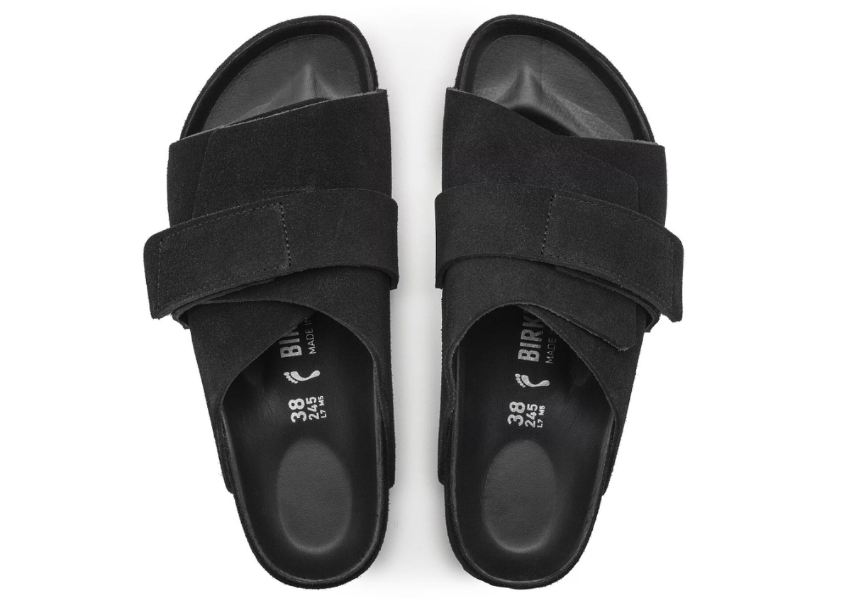 Birkenstock Kyoto Suede Leather Sandals Black Narrow