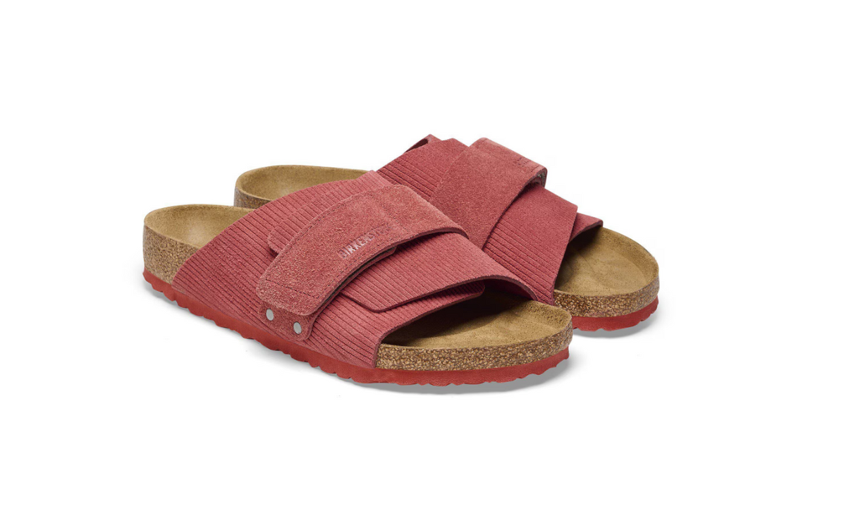 Birkenstock Kyoto Suede Embossed Corduroy Sienna R - Red, Narrow