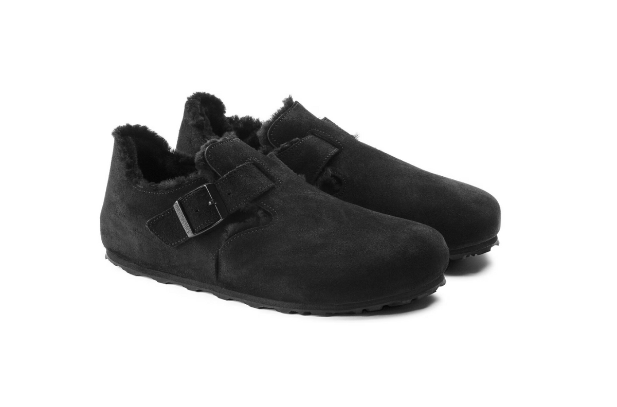 Birkenstock London Shearling Suede Leather - Black, Regular