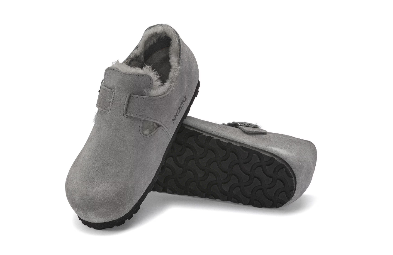 Birkenstock London Shearling Suede Leather Whale Gray Narrow