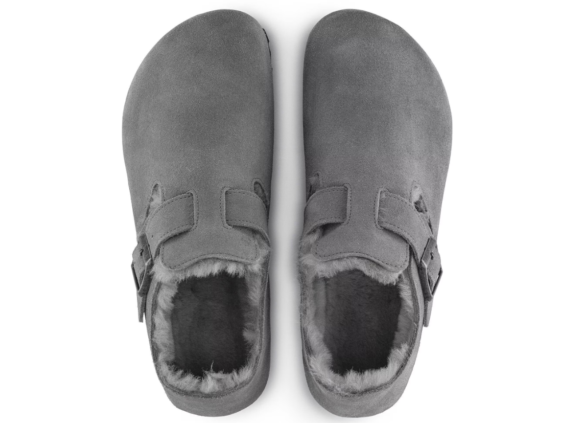 Birkenstock London Shearling Suede Leather Whale Gray Narrow