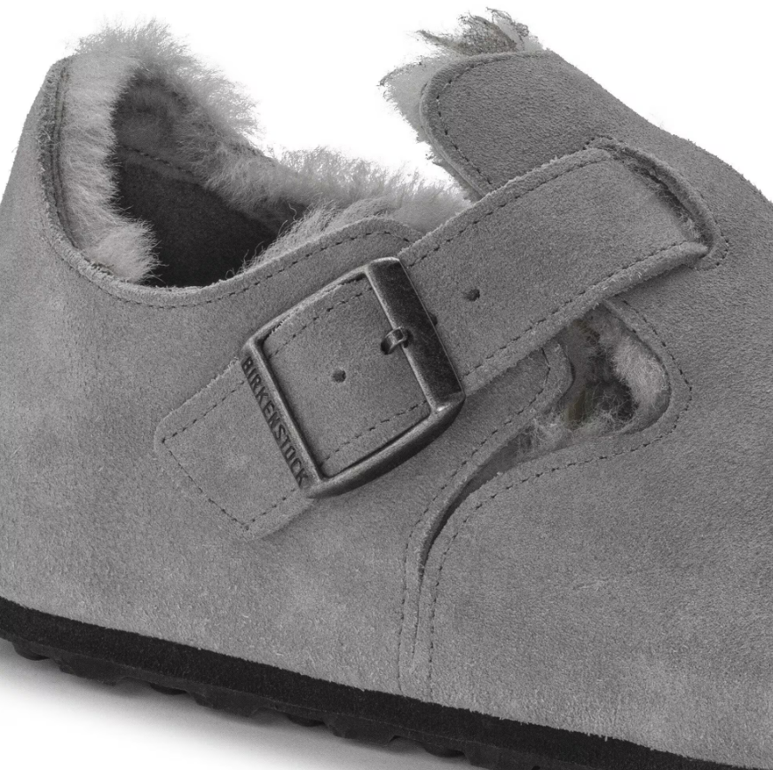 Birkenstock London Shearling Suede Leather Whale Gray Narrow