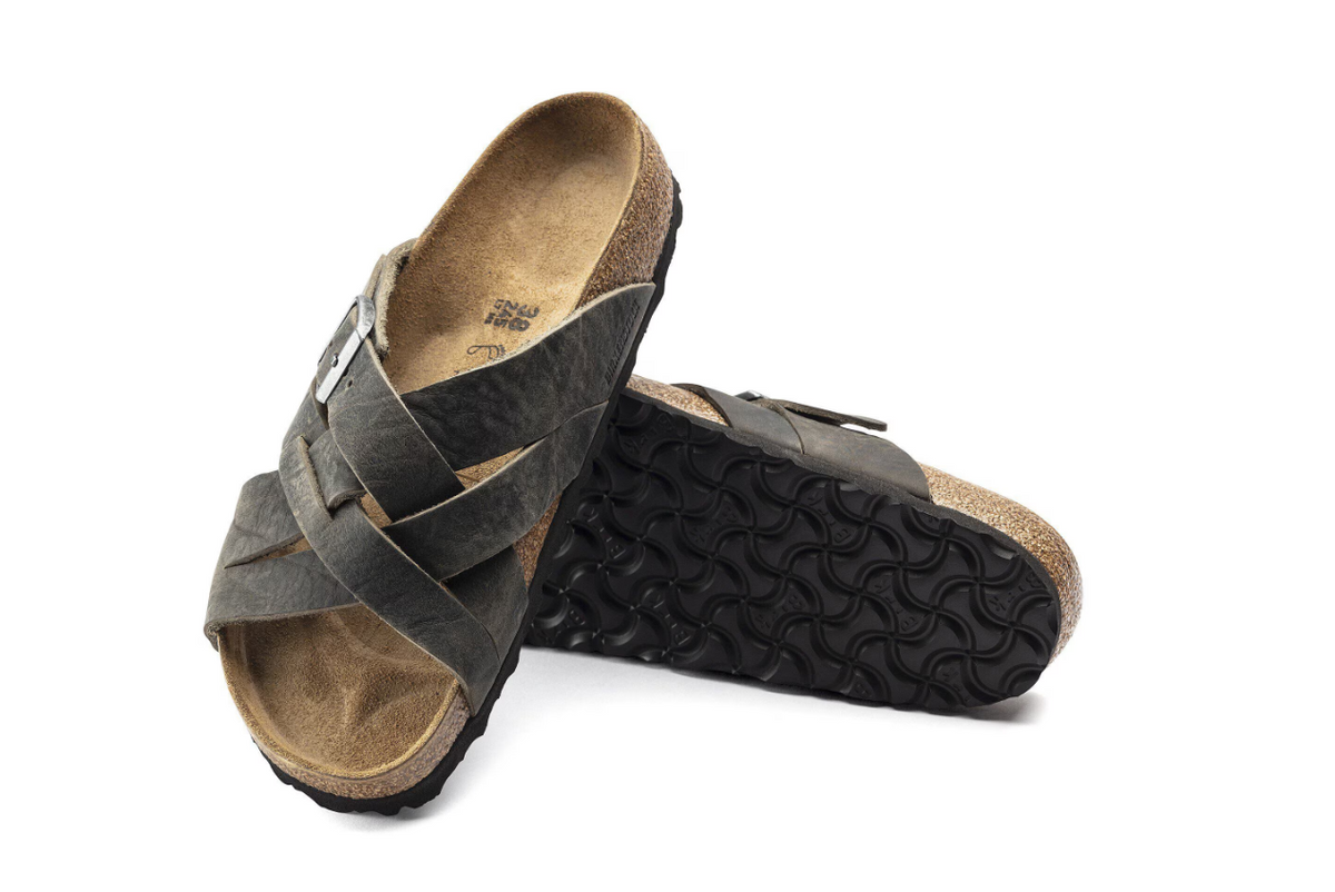 Birkenstock Lugano Oiled Leather Faded Khaki Sandals - Khaki, Regular