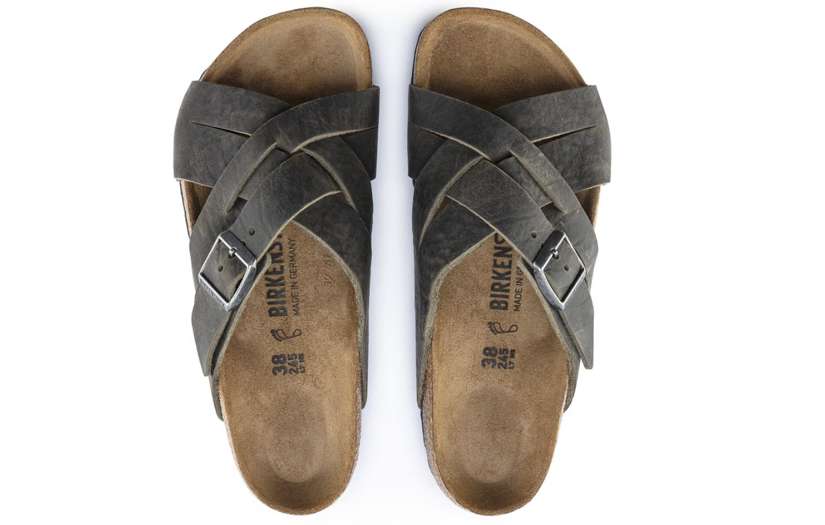Birkenstock Lugano Oiled Leather Faded Khaki Sandals - Khaki, Regular