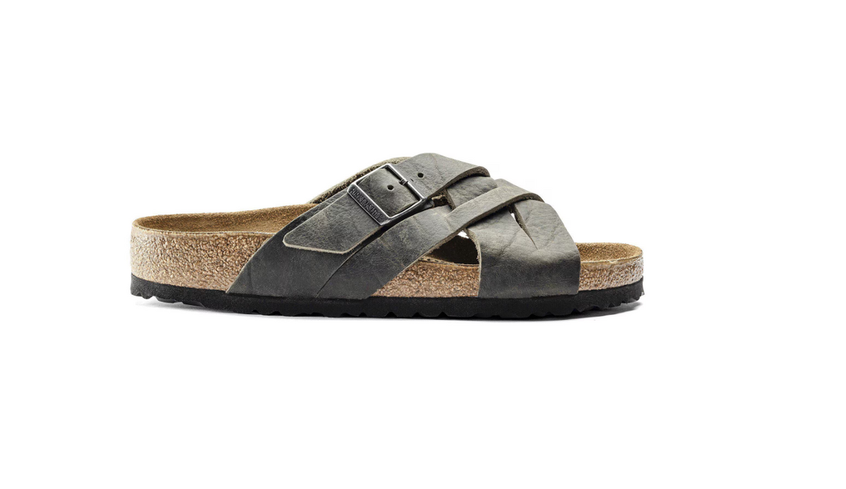 Birkenstock Lugano Oiled Leather Faded Khaki Sandals - Khaki, Regular