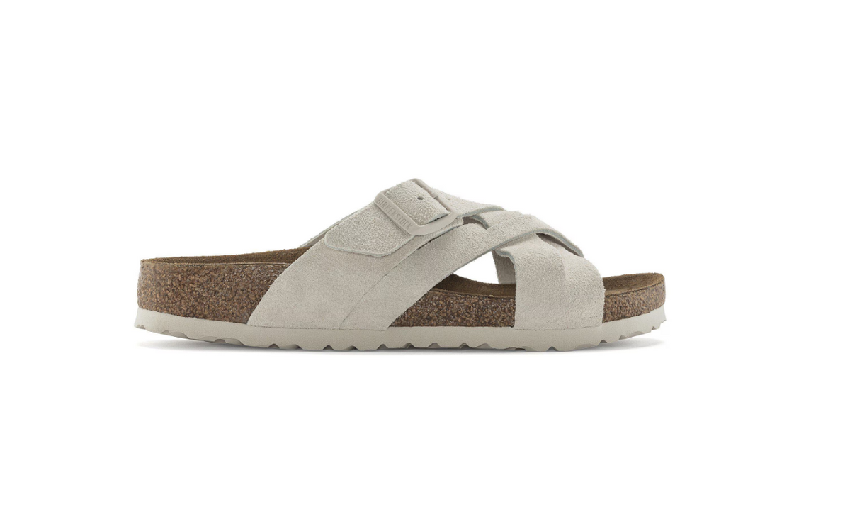 Birkenstock Lugano Soft Footbed Suede Leather Antique White Narrow