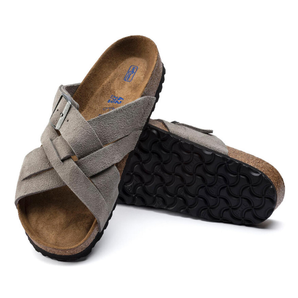 Birkenstock Lugano Soft Footbed Suede Leather Stone Coin Regular