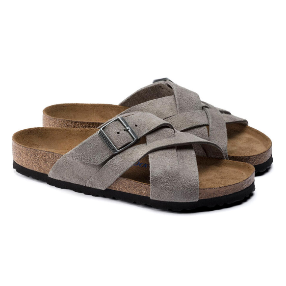 Birkenstock Lugano Soft Footbed Suede Leather Stone Coin Regular