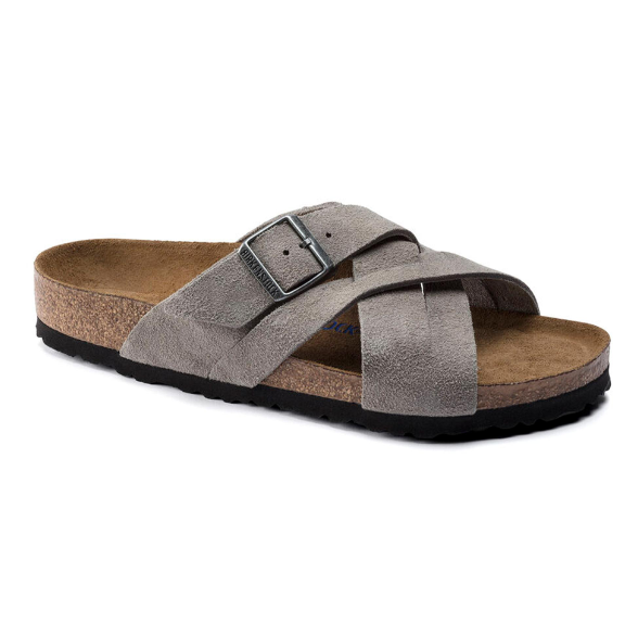 Birkenstock Lugano Soft Footbed Suede Leather Stone Coin Regular