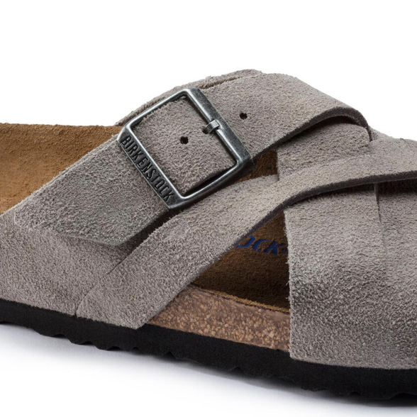 Birkenstock Lugano Soft Footbed Suede Leather Stone Coin Regular