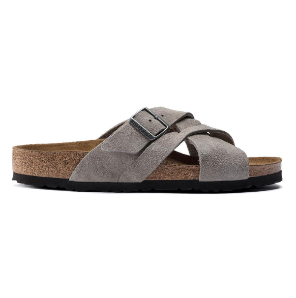 Birkenstock Lugano Soft Footbed Suede Leather Stone Coin Regular