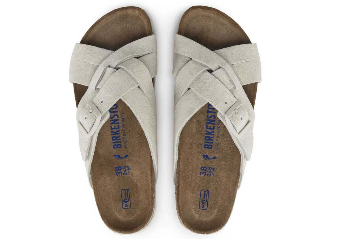 Birkenstock Lugano Soft Footbed Suede Leather Antique White Regular