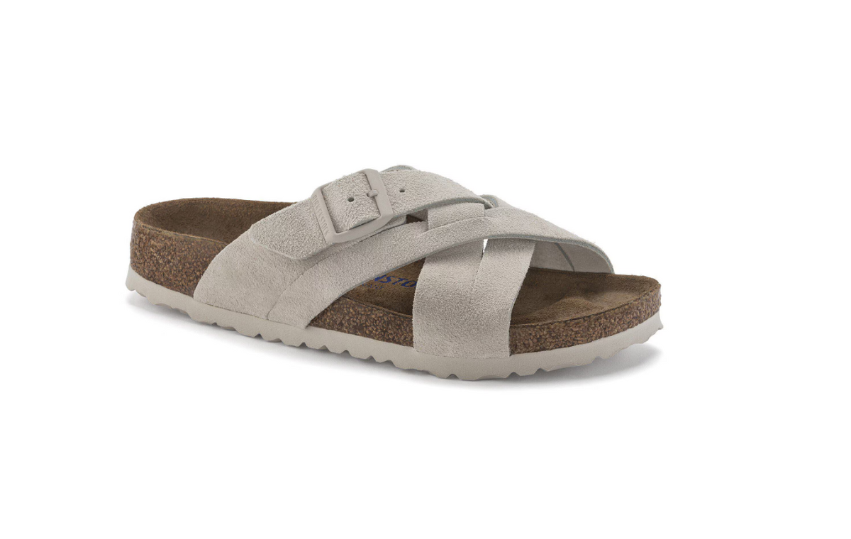 Birkenstock Lugano Soft Footbed Suede Leather Antique White Regular