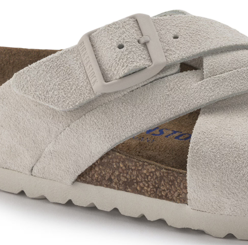 Birkenstock Lugano Soft Footbed Suede Leather Antique White Regular