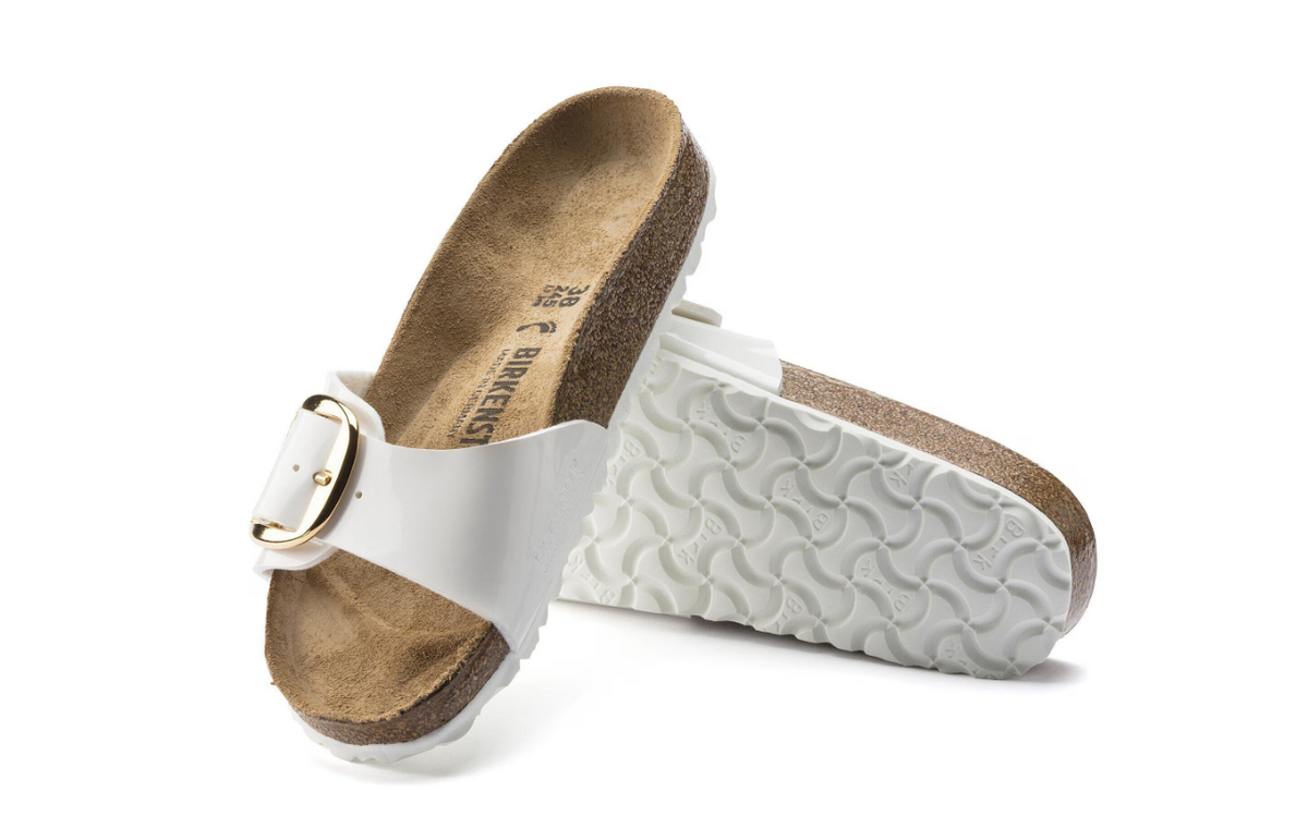 Birkenstock Madrid Big Buckle Birko-Flor Patent - White, Narrow
