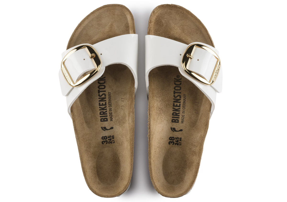 Birkenstock Madrid Big Buckle Birko-Flor Patent - White, Narrow