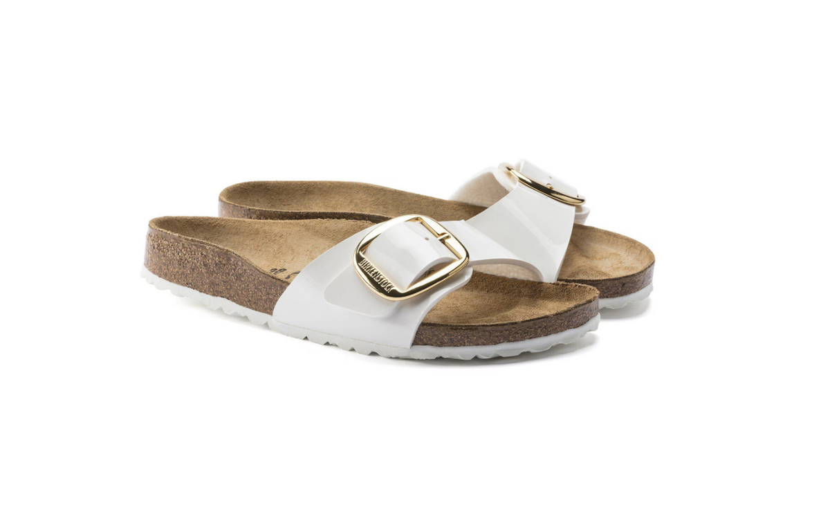 Birkenstock Madrid Big Buckle Birko-Flor Patent - White, Narrow