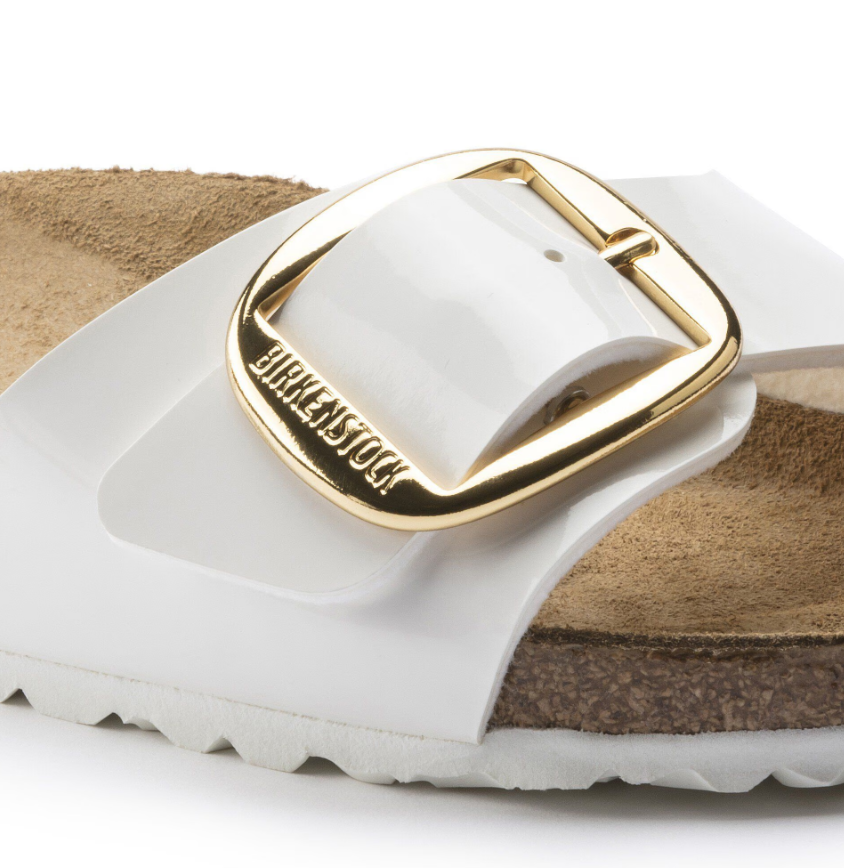 Birkenstock Madrid Big Buckle Birko-Flor Patent - White, Narrow