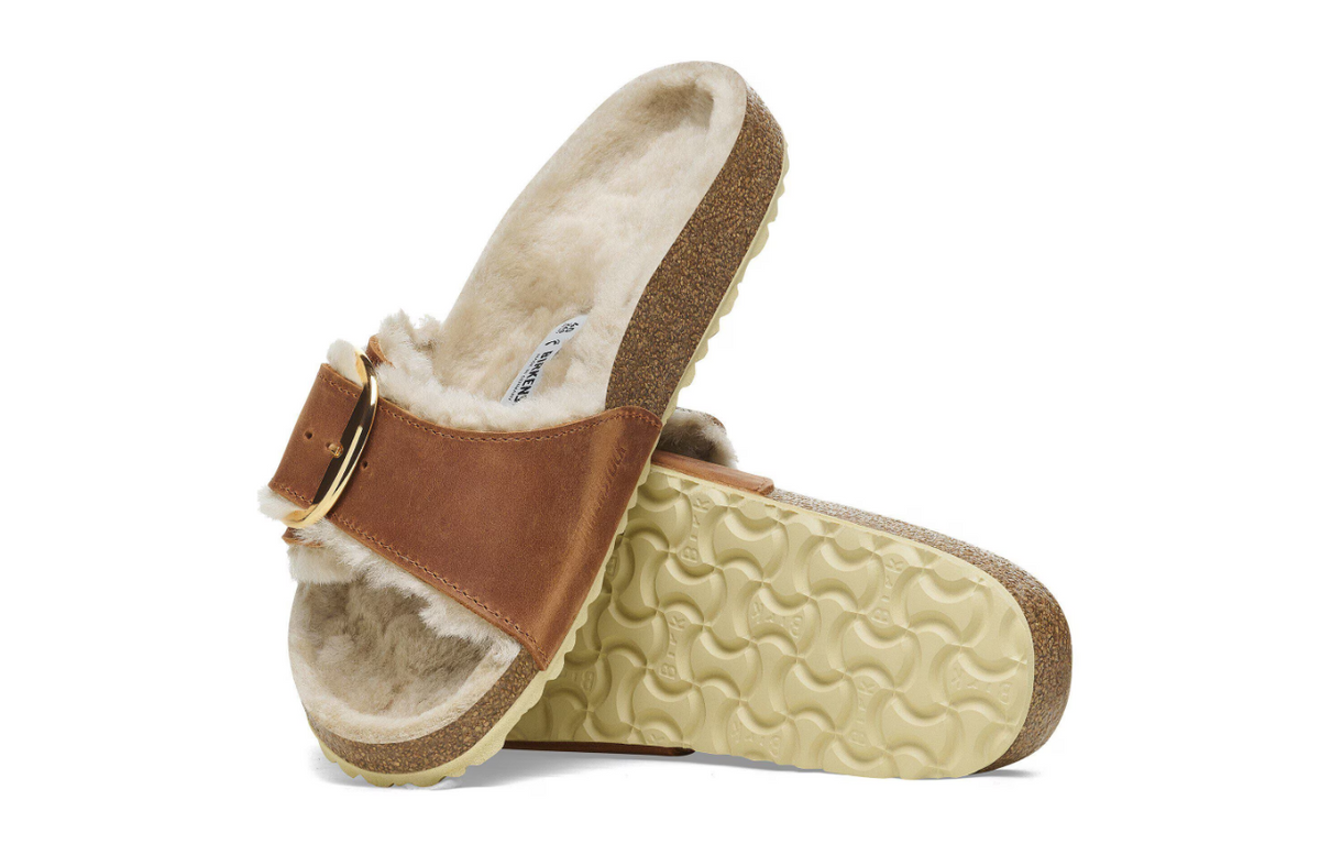 Birkenstock Madrid Big Buckle Shearling Oiled Leather - Cognac, Narrow