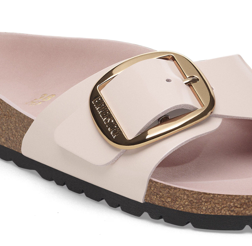 Birkenstock Madrid Big Buckle Natural Leather Patent Light Rose Narrow
