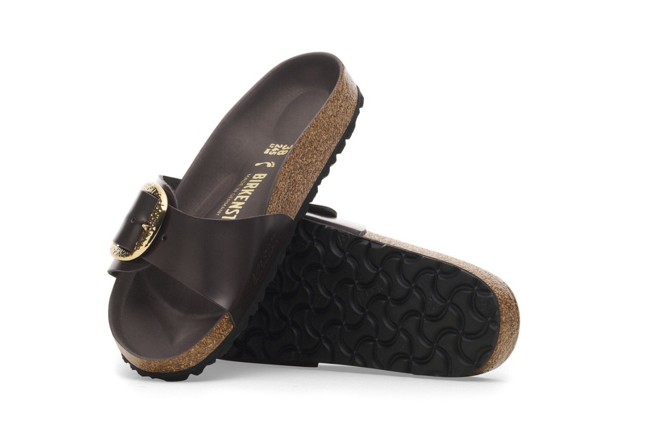 Birkenstock Madrid Big Buckle Natural Leather Patent Espresso Narrow