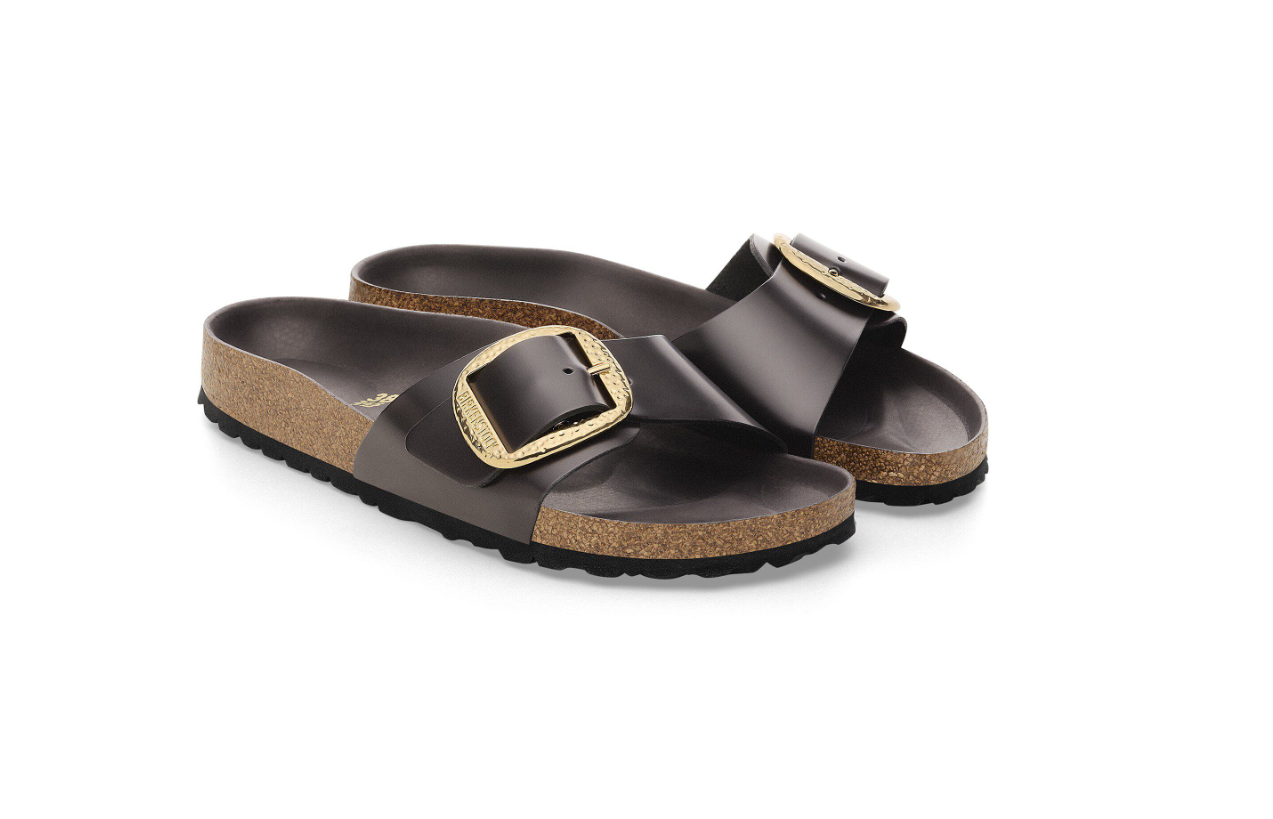 Birkenstock Madrid Big Buckle Natural Leather Patent Espresso Narrow