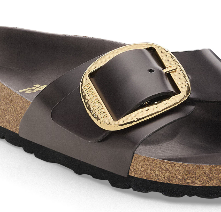 Birkenstock Madrid Big Buckle Natural Leather Patent Espresso Narrow