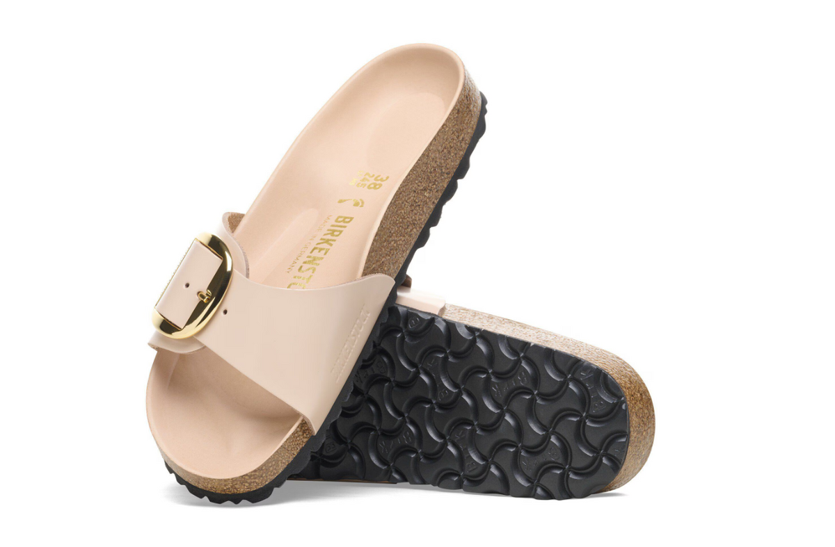 Birkenstock Madrid Big Buckle Natural Leather Patent New Beige Narrow - Beige, Narrow