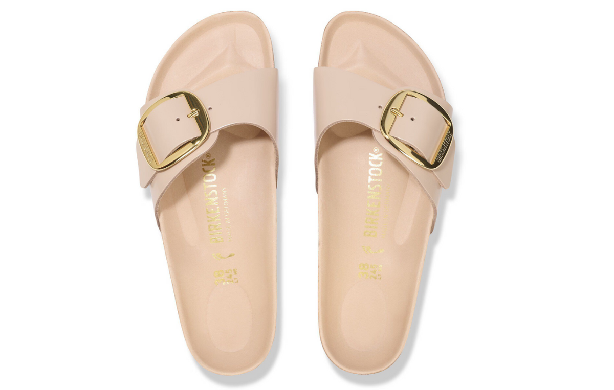 Birkenstock Madrid Big Buckle Natural Leather Patent New Beige Narrow - Beige, Narrow
