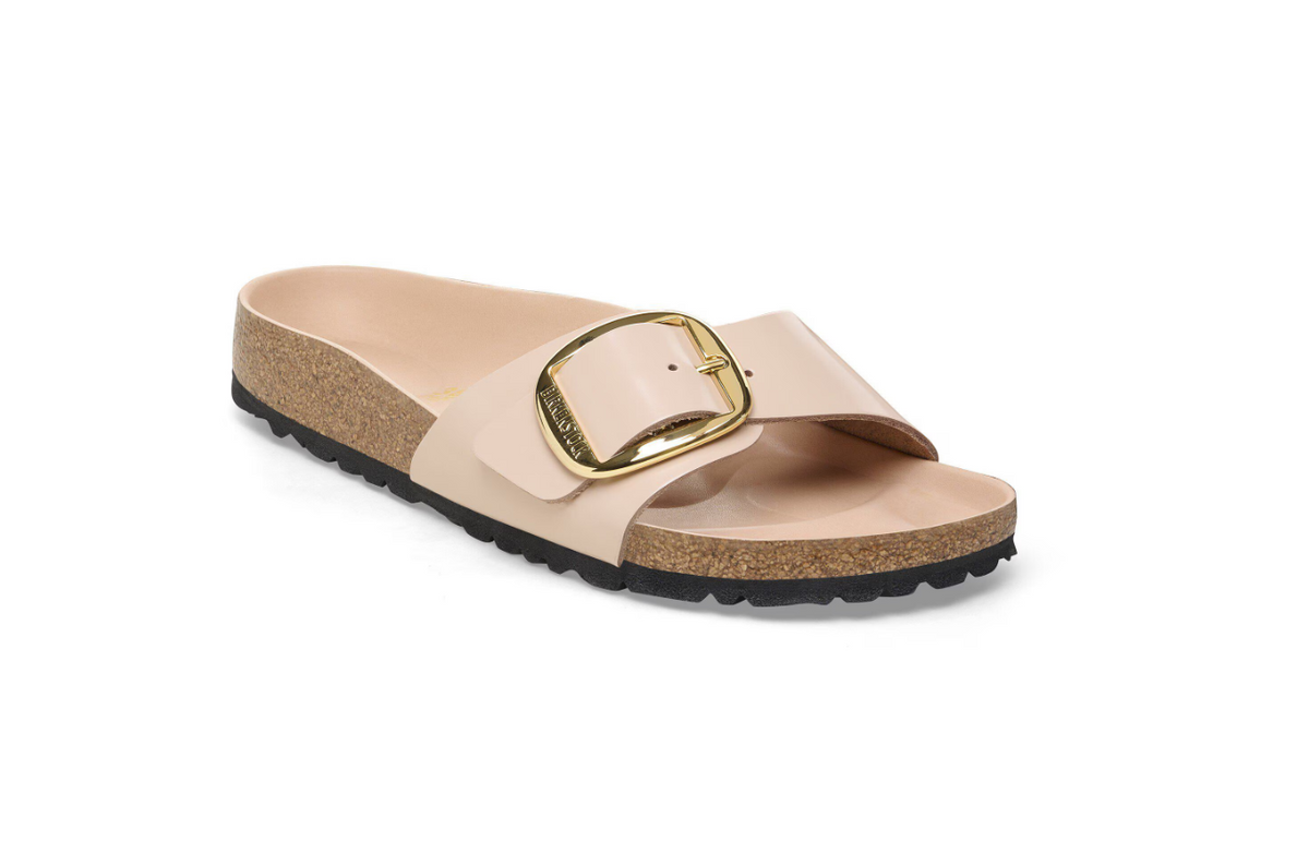 Birkenstock Madrid Big Buckle Natural Leather Patent New Beige Narrow - Beige, Narrow